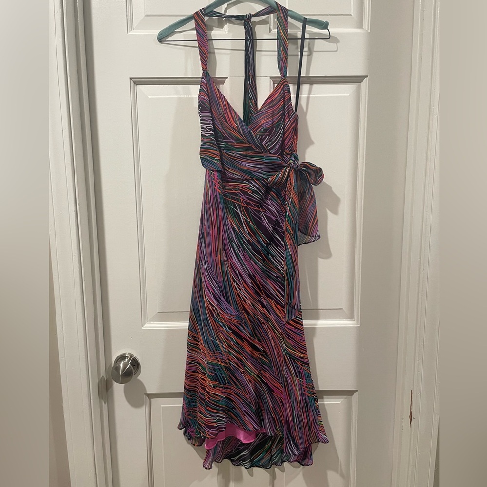 BCBG multi-colored halter tie dress